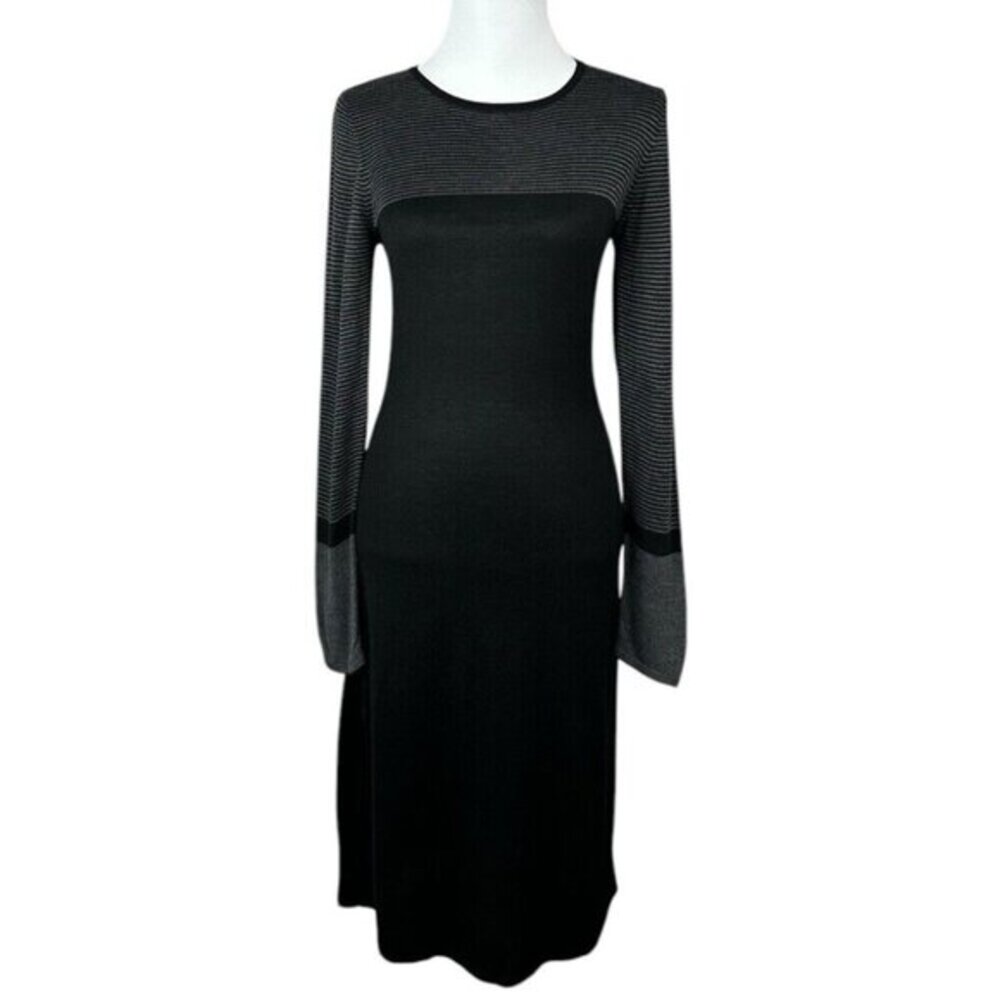 Lauren Hansen Women's Black Long Sleeve Cotton Crewneck Knit Sweater Dress 2/C30